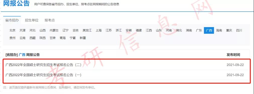2022考研预报名通道开启！31个省市网报公报已全部公布！