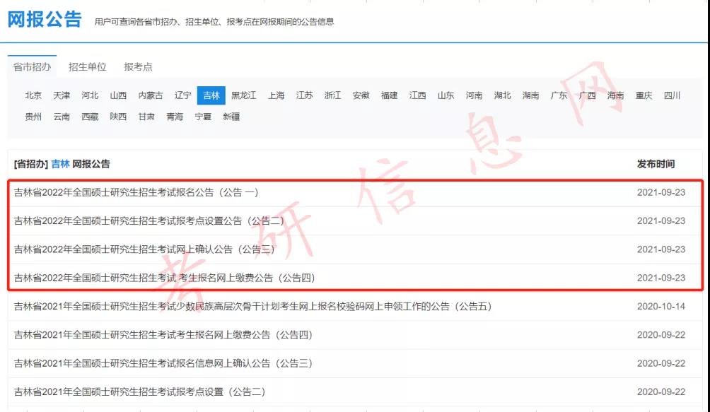 2022考研预报名通道开启！31个省市网报公报已全部公布！